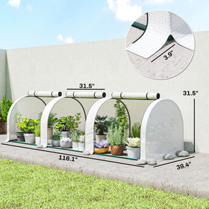 10' x 3' x 2.5' Mini Greenhouse, Portable Tunnel Green House with Roll-Up Zippered Doors, UV Waterproof Cover, Steel Frame, White