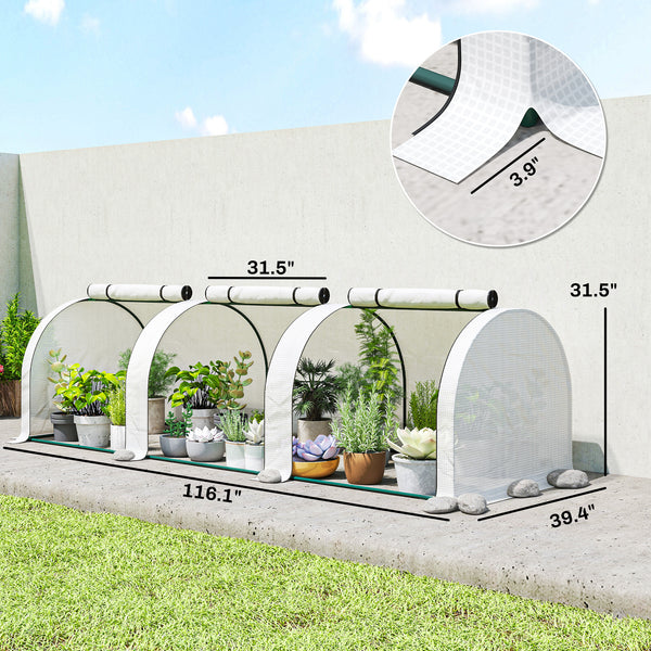 10' x 3' x 2.5' Mini Greenhouse, Portable Tunnel Green House with Roll-Up Zippered Doors, UV Waterproof Cover, Steel Frame, White