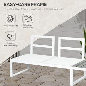 4 Pieces Patio Garden Set with 5-Level Recline Corner Sofa, Outdoor Garden Lounge Sectional Conversation Sofa Set with Cushions, Wood Grain Plastic Table, White  Frame Grey Cushion