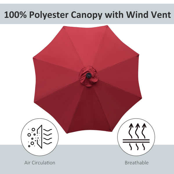 9ft Solar Patio Umbrella Outdoor Sunshade 24 LED Lights Tilt Canopy, Wine Red