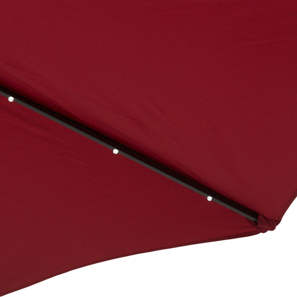 9ft Solar Patio Umbrella Outdoor Sunshade 24 LED Lights Tilt Canopy, Wine Red