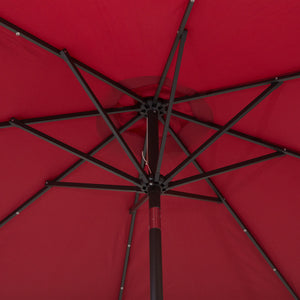 9ft Solar Patio Umbrella Outdoor Sunshade 24 LED Lights Tilt Canopy, Wine Red