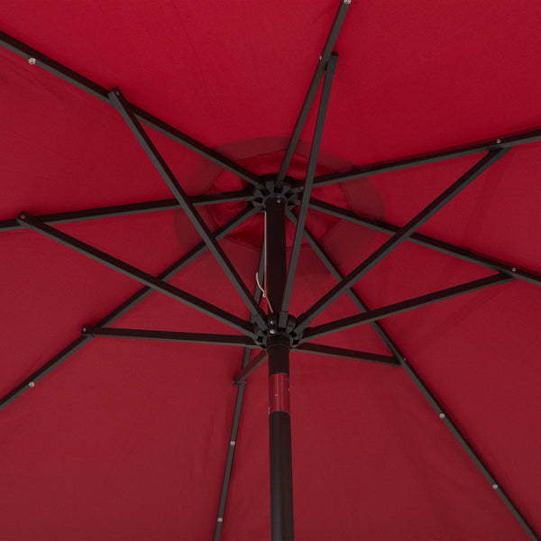9ft Solar Patio Umbrella Outdoor Sunshade 24 LED Lights Tilt Canopy, Wine Red
