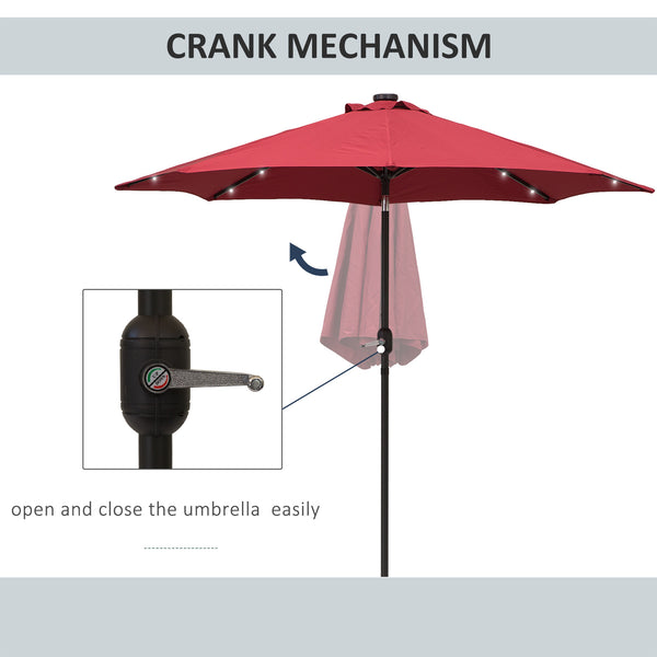 9ft Solar Patio Umbrella Outdoor Sunshade 24 LED Lights Tilt Canopy, Wine Red