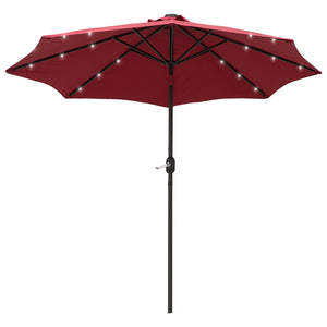 9ft Solar Patio Umbrella Outdoor Sunshade 24 LED Lights Tilt Canopy, Wine Red