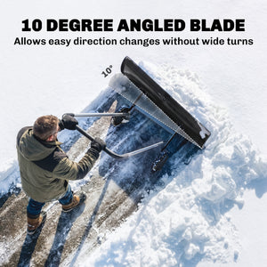 Snow Shovel with Wheels, 37-Inch Extra Wide Heavy Duty Aluminum Snow Pusher with Ergonomic Adjustable Handle, Angled Blade, Non-Slip Grip for Driveway, Sidewalks, Black