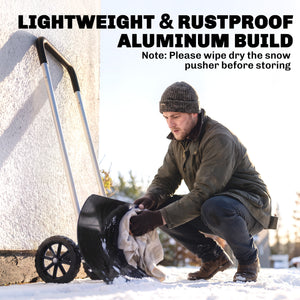 Snow Shovel with Wheels, 37-Inch Extra Wide Heavy Duty Aluminum Snow Pusher with Ergonomic Adjustable Handle, Angled Blade, Non-Slip Grip for Driveway, Sidewalks, Black