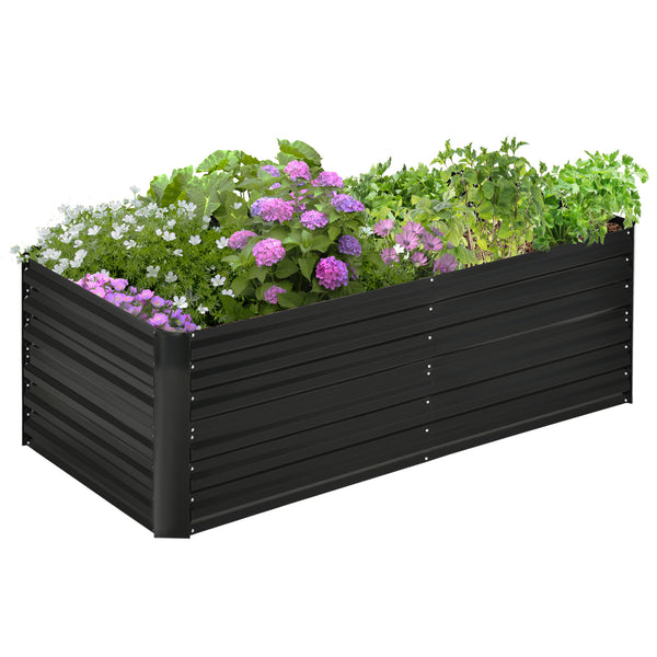 Raised Garden Bed, 6' x 3' x 2' Galvanized Steel Planters for Outdoor Plants with Multi-reinforced Rods for Vegetables, Flowers and Herbs, Black