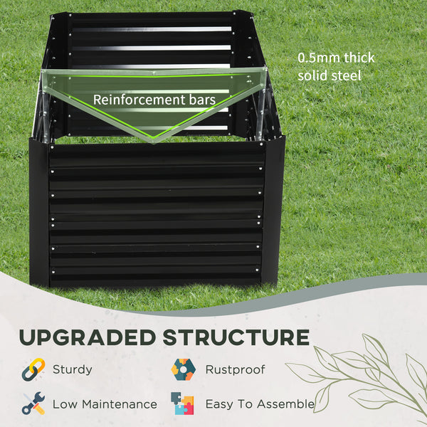 Outsunny Galvanized Raised Garden Bed Kit with Reinforcing Bars, Large and Tall Metal Planter Box for Vegetables, Flowers and Herbs, 6' x 3' x 2', Black