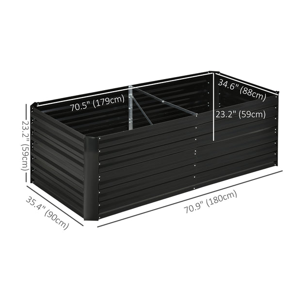 Raised Garden Bed, 6' x 3' x 2' Galvanized Steel Planters for Outdoor Plants with Multi-reinforced Rods for Vegetables, Flowers and Herbs, Black