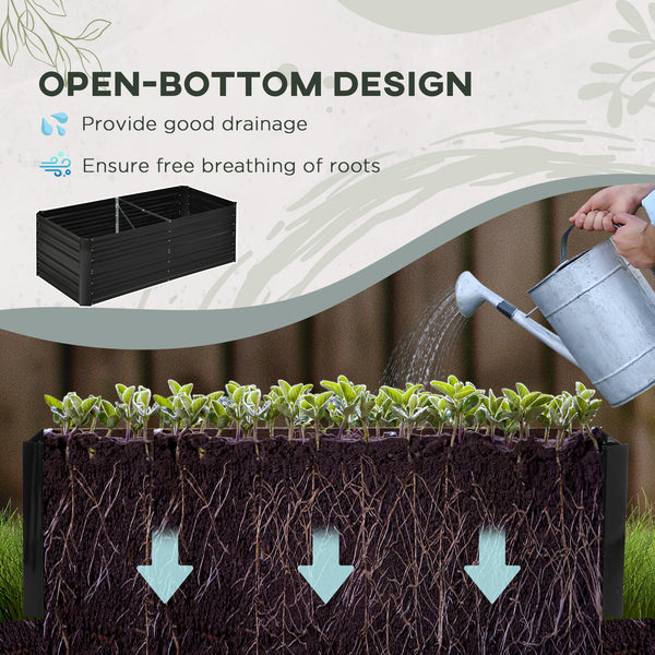 Raised Garden Bed, 6' x 3' x 2' Galvanized Steel Planters for Outdoor Plants with Multi-reinforced Rods for Vegetables, Flowers and Herbs, Black