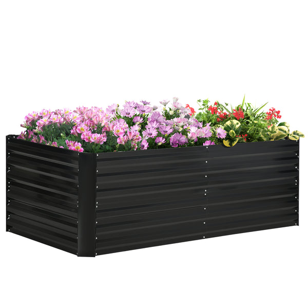 Outsunny Galvanized Raised Garden Bed Kit with Reinforcing Bars, Large and Tall Metal Planter Box for Vegetables, Flowers and Herbs, 6' x 3' x 2', Black