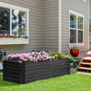 Outsunny Galvanized Raised Garden Bed Kit with Reinforcing Bars, Large and Tall Metal Planter Box for Vegetables, Flowers and Herbs, 6' x 3' x 2', Black