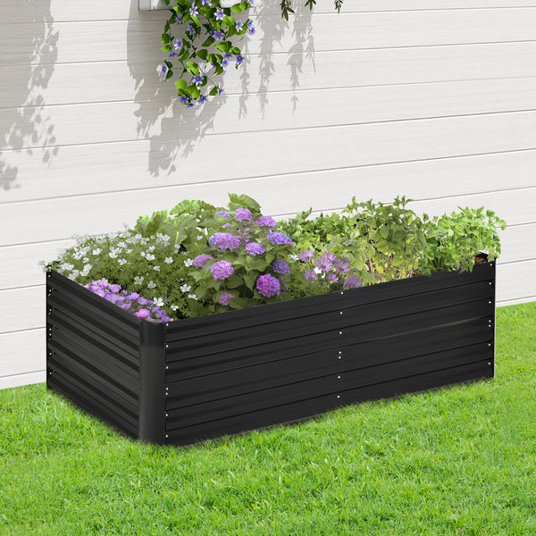 Outsunny Galvanized Raised Garden Bed Kit with Reinforcing Bars, Large and Tall Metal Planter Box for Vegetables, Flowers and Herbs, 6' x 3' x 2', Black