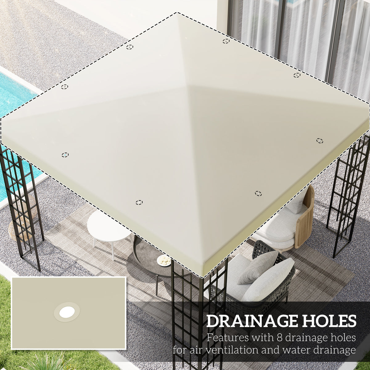 Outsunny 3 x 3m Waterproof Gazebo Canopy Replacement Cover with Drain ...