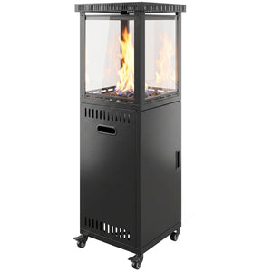 Gas Patio Heater, 13 kW Portable Propane Outdoor Heater with Stepless Heat Control, Piezo Ignition, Tip-over Protection, 4 Wheels, Lava Rocks, Black