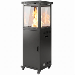 Gas Patio Heater, 13 kW Portable Propane Outdoor Heater with Stepless Heat Control, Piezo Ignition, Tip-over Protection, 4 Wheels, Lava Rocks, Black