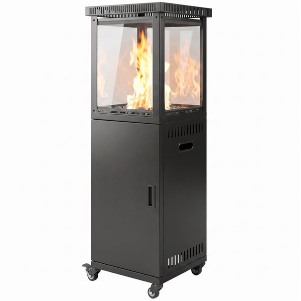 Gas Patio Heater, 13 kW Portable Propane Outdoor Heater with Stepless Heat Control, Piezo Ignition, Tip-over Protection, 4 Wheels, Lava Rocks, Black