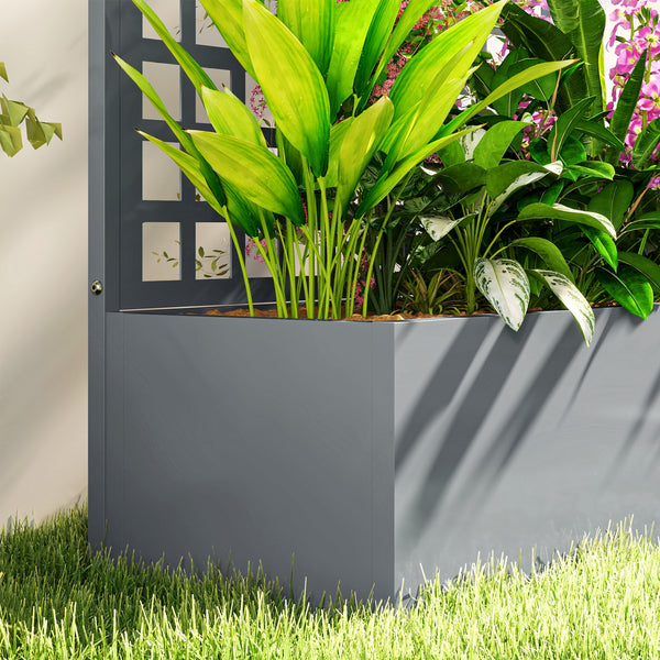Galvanized Raised Garden Bed with Trellis, 35"x16"x70" Metal Planter Box with Drainage Holes, Outdoor Privacy Screen for Climbing Plant Vegetable Vine, Grey Wood Effect