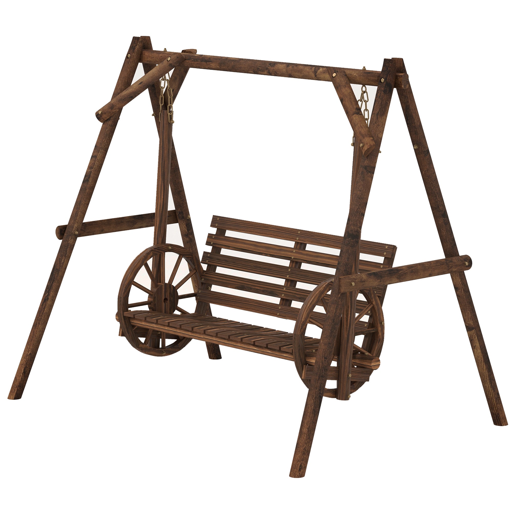 Outsunny 2-Seat Porch Swing with Wagon Wheel Charm & Adjustable Height
