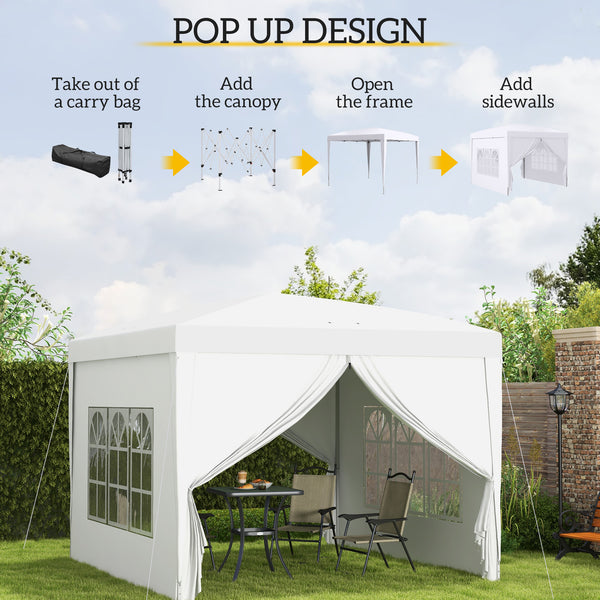 10'x10' Outdoor Pop Up Party Tent Gazebo Canopy with Carrying Bag (White)