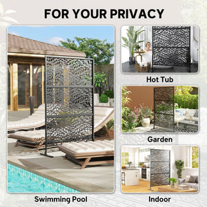 Metal Outdoor Privacy Screen, 78" x 48" Freestanding Outdoor Divider with Stand, Decorative Privacy Panel with Willow Branch Cut-out Design for Garden Backyard, Black