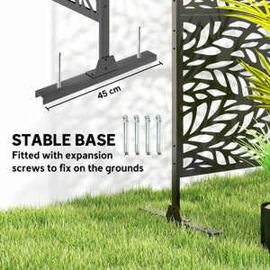 Metal Outdoor Privacy Screen, 78" x 48" Freestanding Outdoor Divider with Stand, Decorative Privacy Panel with Willow Branch Cut-out Design for Garden Backyard, Black