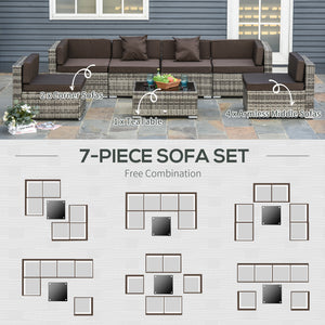 Outsunny 7-Piece Patio Furniture Set, Outdoor Wicker Conversation Set, All Weather PE Rattan Sectional Sofa Set with Cushions and Tempered Glass Top Coffee Table, Pillows, Charcoal