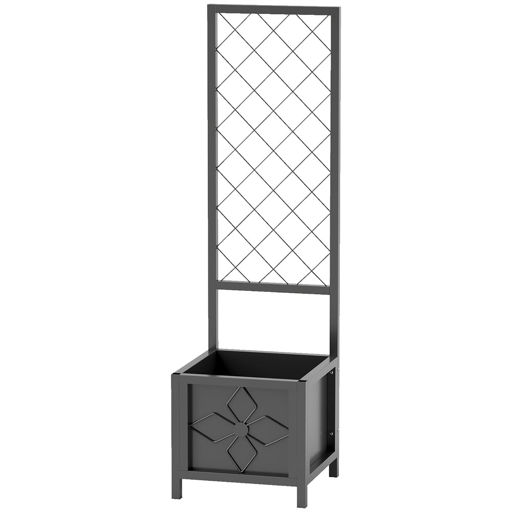 Galvanized Raised Garden Bed with Trellis, 15.7" x 15.7" x 55.1" Metal Planter Box with Drainage Holes, Outdoor Privacy Screen for Climbing Plants, Vegetable, Vines