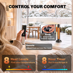2000 W Electric Infrared Patio Heater, Free Standing Oscillating Outdoor Garden Heater with Knob/Remote Control, 8 Heat Settings, 8H Timer, IP45, Tip-over Protection, Black