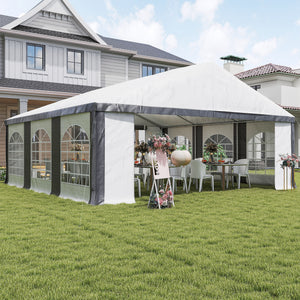20' x 20' Heavy Duty Party Tent & Carport with Removable Sidewalls and Double Doors, Large Canopy Tent, Sun Shade Shelter, for Parties, Wedding, Outdoor Events, BBQ, White and Gray