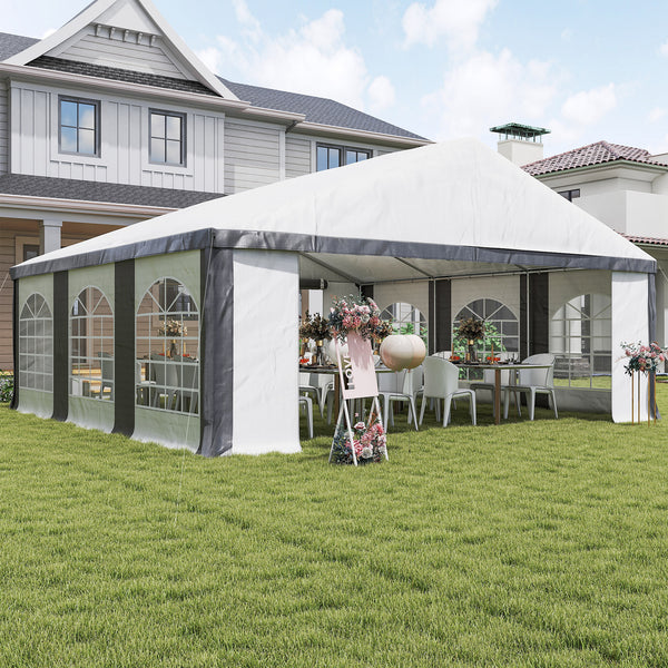 20' x 20' Heavy Duty Party Tent & Carport with Removable Sidewalls and Double Doors, Large Canopy Tent, Sun Shade Shelter, for Parties, Wedding, Outdoor Events, BBQ, White and Gray