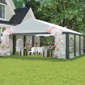 20' x 20' Heavy Duty Party Tent & Carport with Removable Sidewalls and Double Doors, Large Canopy Tent, Sun Shade Shelter, for Parties, Wedding, Outdoor Events, BBQ, White and Gray