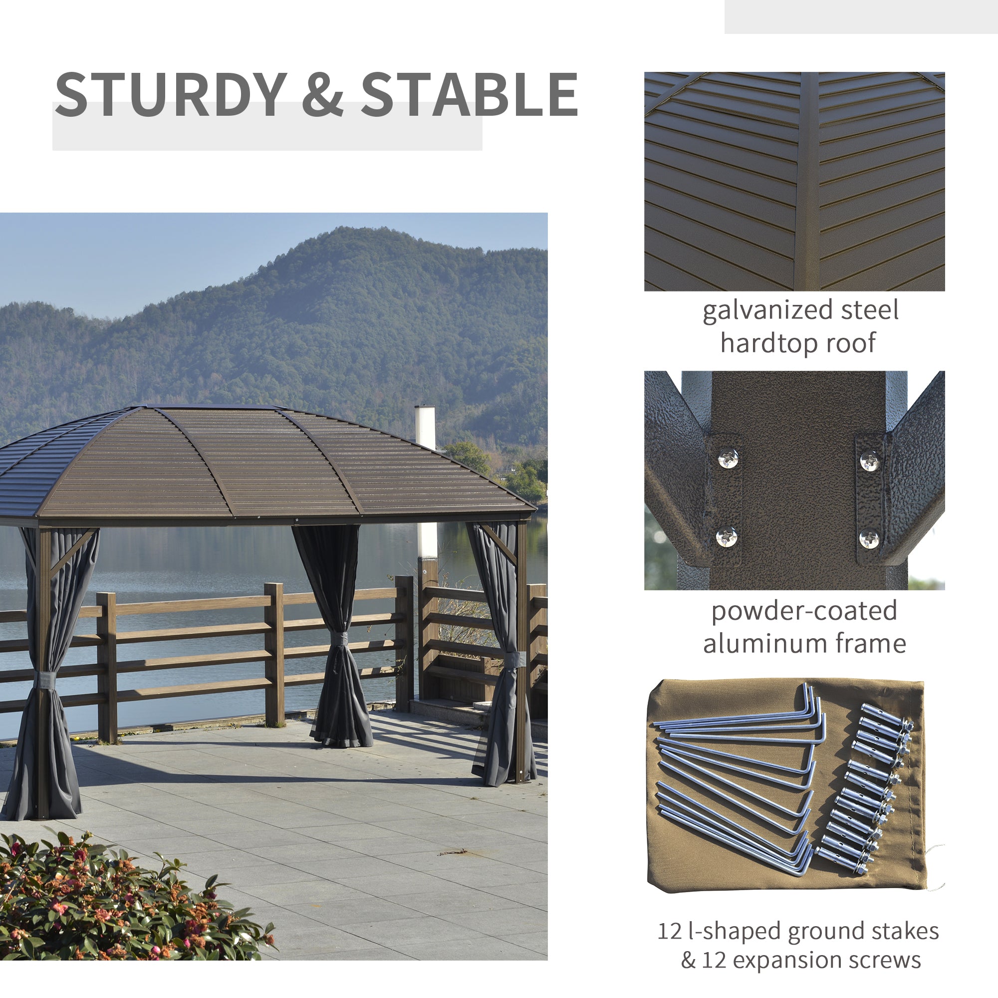 gog Outsunny 10' x 13' Hardtop Gazebo with Curtains, Netting