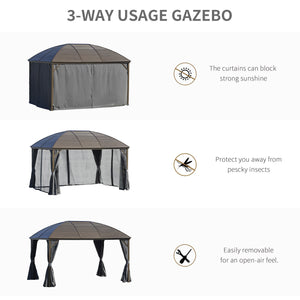 Outsunny 10' x 13' Hardtop Gazebo Canopy with Galvanized Steel Roof, Aluminum Outdoor Pavilion Gazebo with Top Hook, Netting, and Curtains for Patio, Garden, Backyard, Deck, Dark Gray