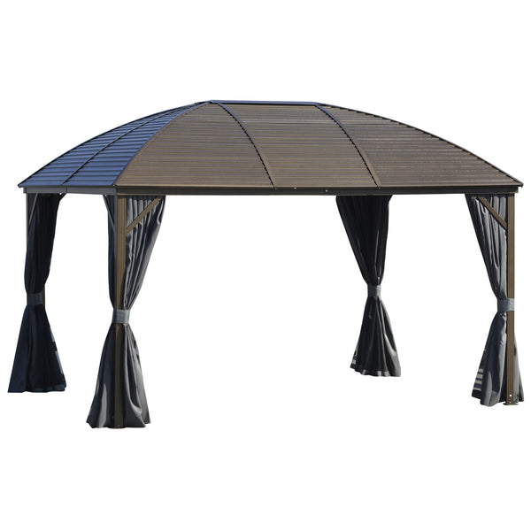 Outsunny 10' x 13' Hardtop Gazebo Canopy with Galvanized Steel Roof, Aluminum Outdoor Pavilion Gazebo with Top Hook, Netting, and Curtains for Patio, Garden, Backyard, Deck, Dark Gray