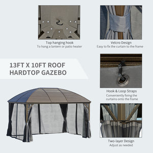 Outsunny 10' x 13' Hardtop Gazebo Canopy with Galvanized Steel Roof, Aluminum Outdoor Pavilion Gazebo with Top Hook, Netting, and Curtains for Patio, Garden, Backyard, Deck, Dark Gray