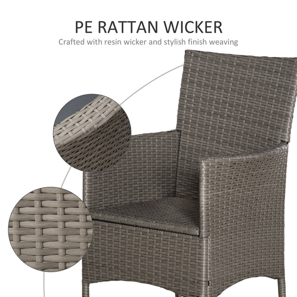 2 Pieces Outdoor PE Rattan Dining Chairs Set with Cushion, Garden Armchair with Armrests, High Backrest, Metal Frame Patio Wicker Furniture, Grey