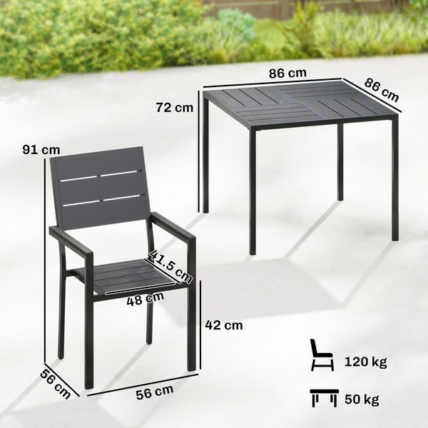 5 Pieces Garden Dining Set, Garden Table and Chairs Set for 4 with Square HDPE Table and Chairs with Armrests, Outdoor Furniture for Patio Porch Terrace, Black