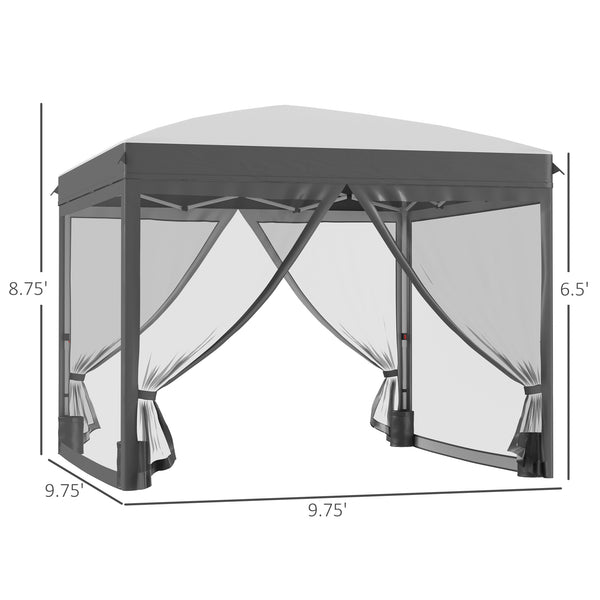 Outsunny 10' x 10' Pop Up Canopy Tent with Netting, Instant Sun Shelter, Tents for Parties, Height Adjustable, with Wheeled Carry Bag and 4 Sand Bags for Outdoor, Garden, Patio, Gray