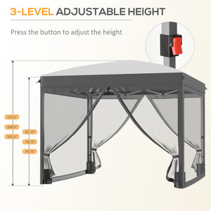 Outsunny 10' x 10' Pop Up Canopy Tent with Netting, Instant Sun Shelter, Tents for Parties, Height Adjustable, with Wheeled Carry Bag and 4 Sand Bags for Outdoor, Garden, Patio, Gray