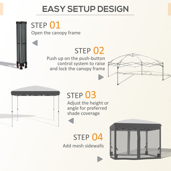 Outsunny 10' x 10' Pop Up Canopy Tent with Netting, Instant Sun Shelter, Tents for Parties, Height Adjustable, with Wheeled Carry Bag and 4 Sand Bags for Outdoor, Garden, Patio, Gray