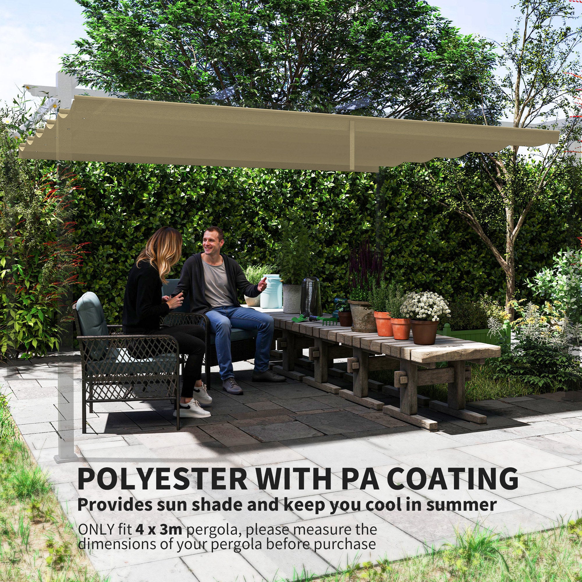 KOEM Ersatzplane Für Pergola 3x4 M – Polyester, Wasserdicht, Ecru, Nur Für Version 2017