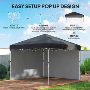 10' x 10' Pop Up Canopy Tent with Removable Sidewalls, Instant Shelter with Portable Roller Bag, 4 Sand Bags, Adjustable Height for Outdoor, Garden, Patio, Black