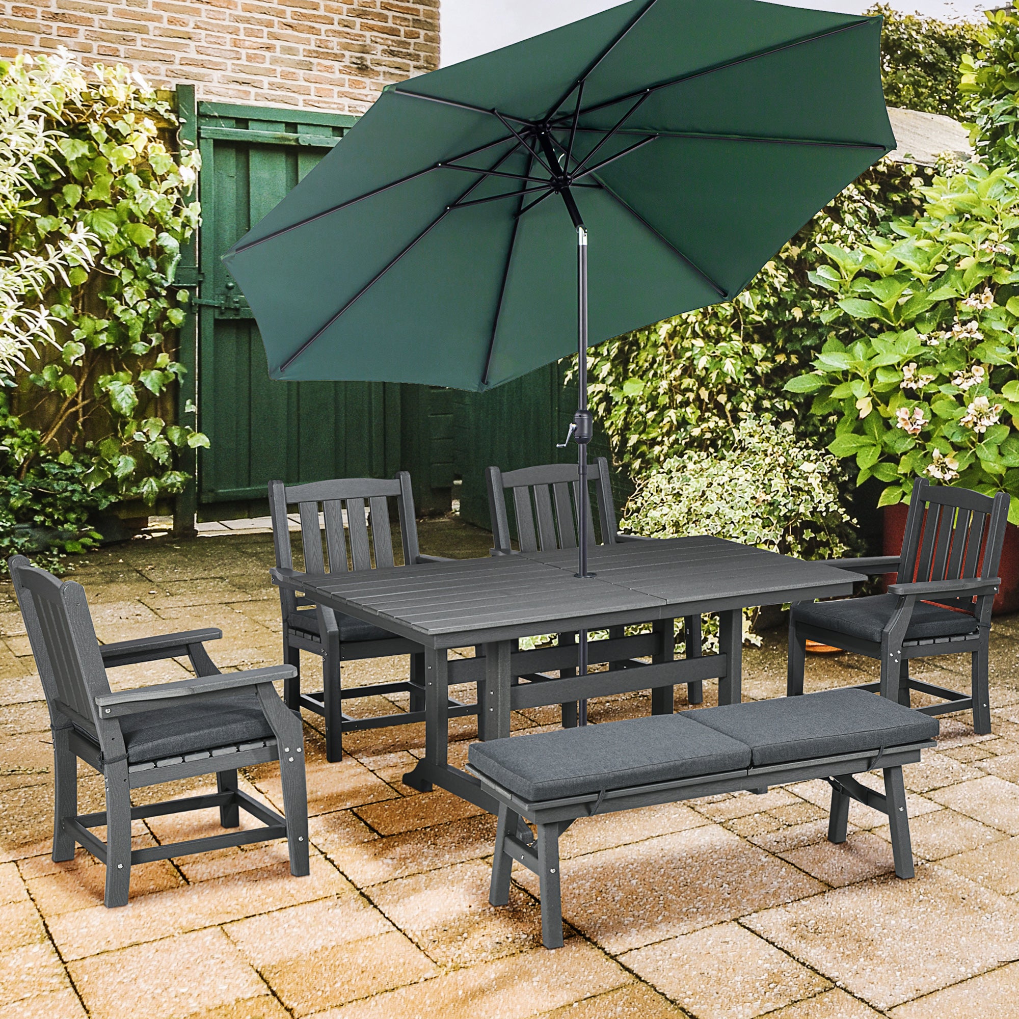 6 seat patio dining set with umbrella Outsunny 6 Pieces Patio Dining Set, 6 Seater Outdoor Table and Chairs Loveseat with Umbrella Hole