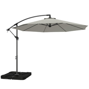3 m Cantilever Parasol with Umbrella Weights, Cross Base, Offset Outdoor Umbrella with Protective Cover, Crank Handle, Hanging Sun Shade, Light Grey