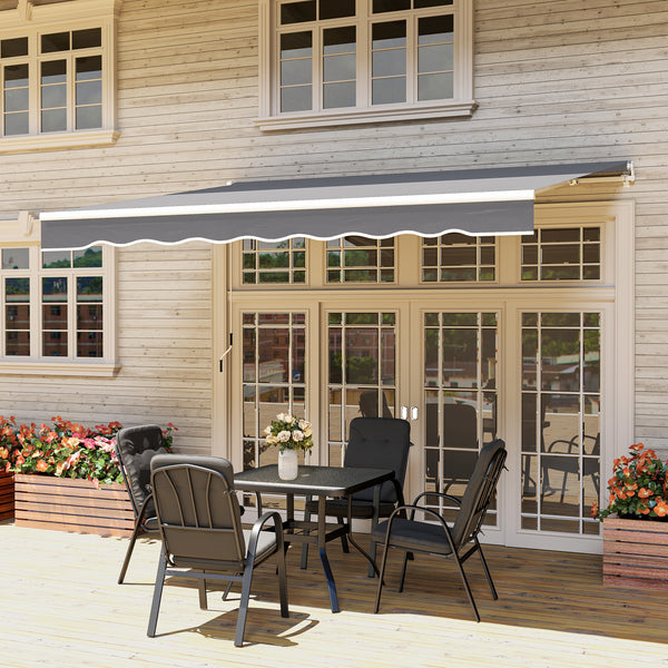 2.5m x 2m Retractable Awning, DIY Garden Awning Canopy, Anti-UV Sun Shade Shelter with Aluminium Frame and Crank Handle, Dark Grey
