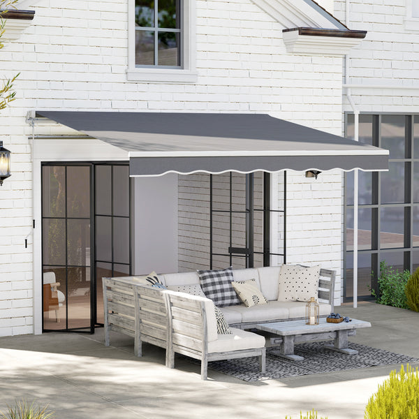 2.5m x 2m Retractable Awning, DIY Garden Awning Canopy, Anti-UV Sun Shade Shelter with Aluminium Frame and Crank Handle, Dark Grey