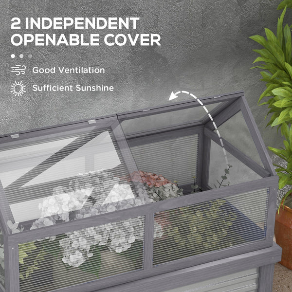 Wooden Cold Frame Greenhouse, Raised Garden Bed with Polycarbonate Greenhouse, Flower Planter Protection, 48" x 24" x 32", Grey