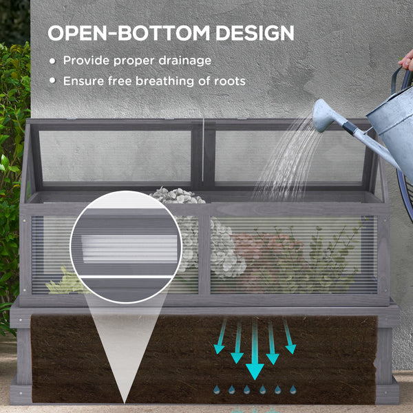 Wooden Cold Frame Greenhouse, Raised Garden Bed with Polycarbonate Greenhouse, Flower Planter Protection, 48" x 24" x 32", Grey